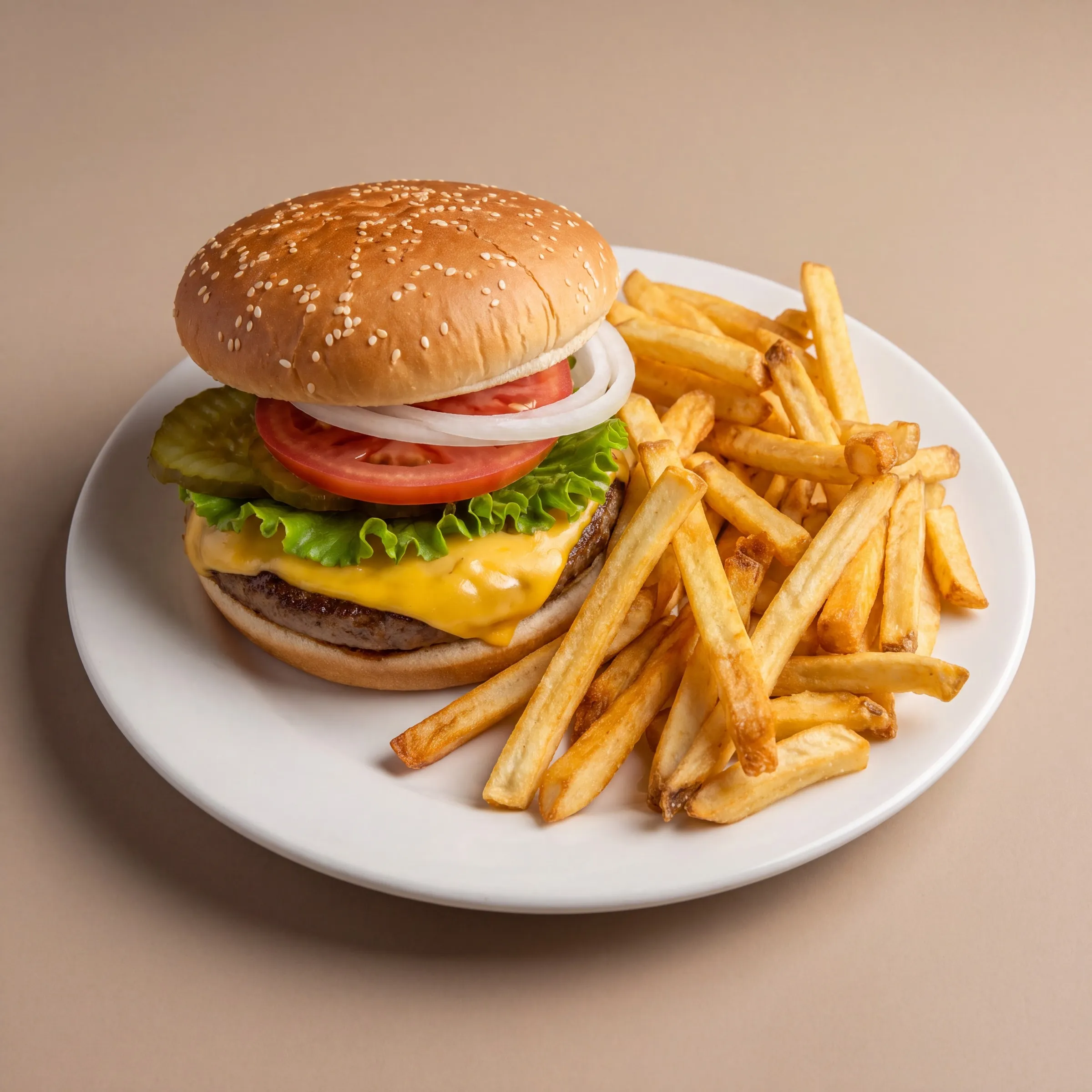 The same plate lit and styled for the menu on a warm neutral set