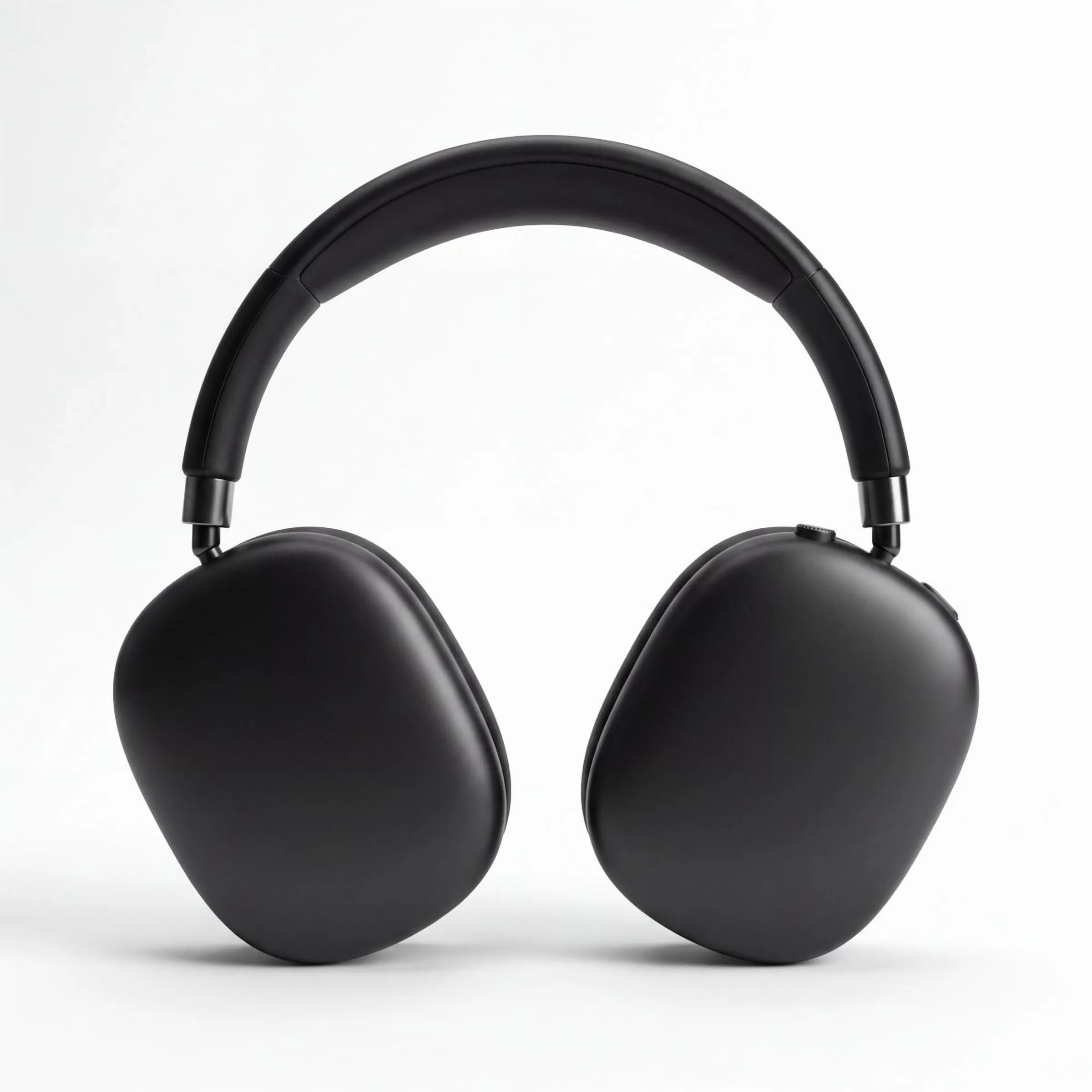 Black wireless headphones, cut out on a plain white background