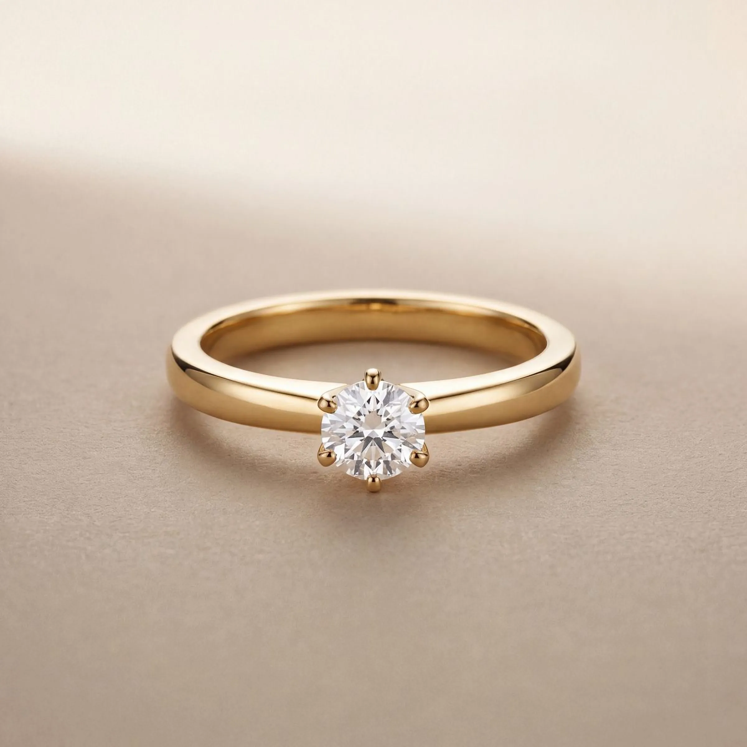 a diamond solitaire ring, on a plinth under studio light, finished by InHub